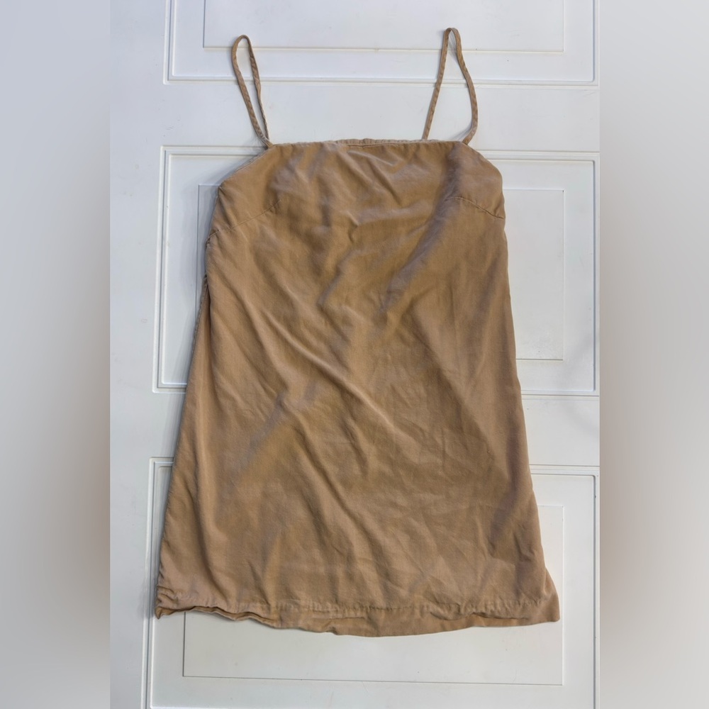 Farm Rio Women’s Sz M Tan Sheath Midi Dress Back Zip Lyocell